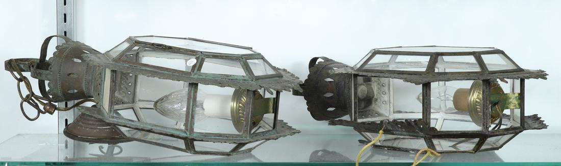 Pair of Spanish Colonial style tole glass lanterns (1 of 2)