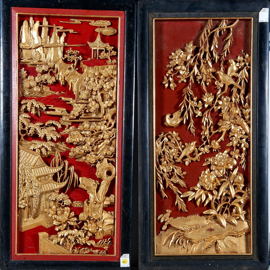 (lot of 2) Chinese gilt lacuqered wood panels (1 of 1)