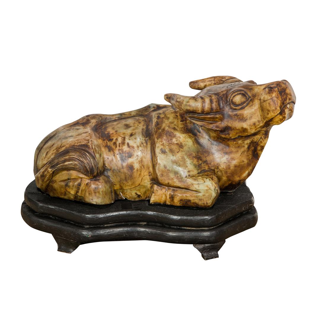 Large hardstone buffalo with wood stand (1 of 4)