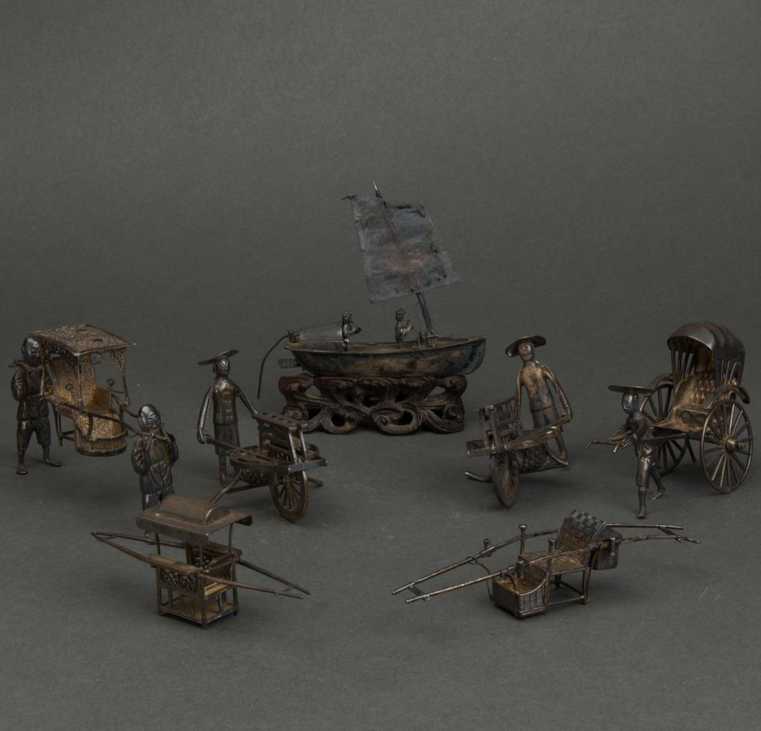(lot of 7) Chinese silver miniature figures and carts (1 of 2)