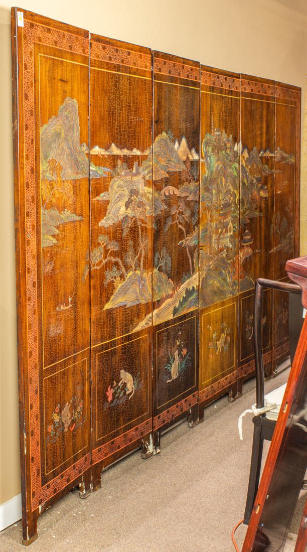 Chinese six-panel coromandel folding screen (1 of 1)