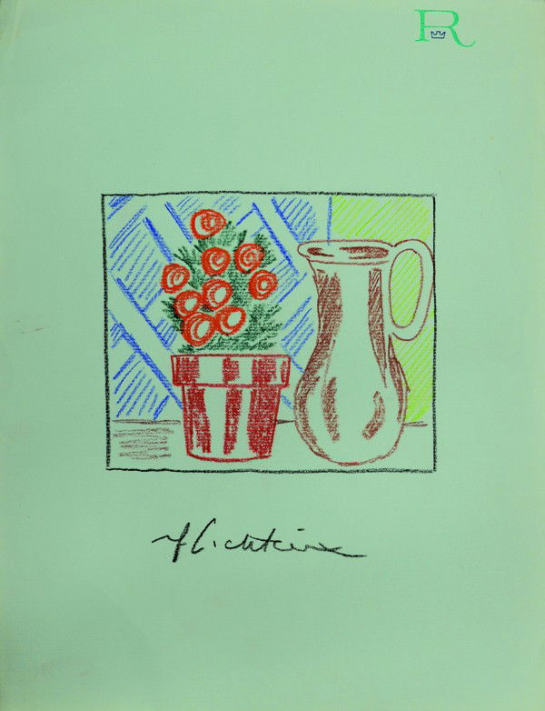 Work on paper, attributed to Roy Lichtenstein: Unframed colored pencil/crayon drawing on stationary paper, Untitled, attributed to Roy Lichtenstein (American, 1923-1997), bears signature lower center, overall (sheet): 11''h x 8.5''w