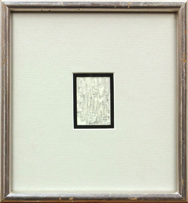 Graphite Drawing, Emil James Bisttram, Abstract: Framed graphite on paper, Urban Jungle, by Emil James Bisttram (American, 1895-1976), signed ''Bisttram'' lower right, sight: 2.25''h x 1.5''w, overall: 9.25''h x 8.25''w