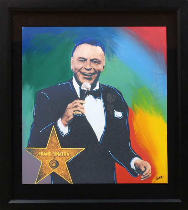 Screenprint, Steve Kaufman: Framed mixed media screenprint, Frank Sinatra, 2005, by Steve Kaufman (American, 20/21st century), signed ''sak'' lower right, edition 1/1, paper: 28''h x 25.5''w