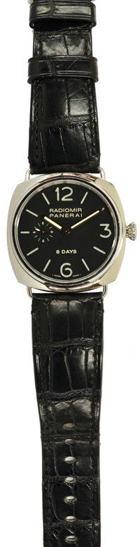Gentleman's Radiomir Panerai stainless steel watc: Gentleman's Panerai Radiomir 8 Days wristwatch; of stainless steel, having exhibition back, thirty-three (33) jewels movement and black leather strap. BB1151559