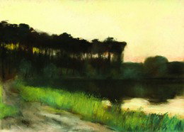 Pastel, Lesser Ury, Wannsee: Framed pastel, "Wannsee," by Lesser Ury (German, 1861-1931), signed "L. Ury" lower left, image: 13.5"h x 18.5"w, overall: 24"h x 28.75"w
