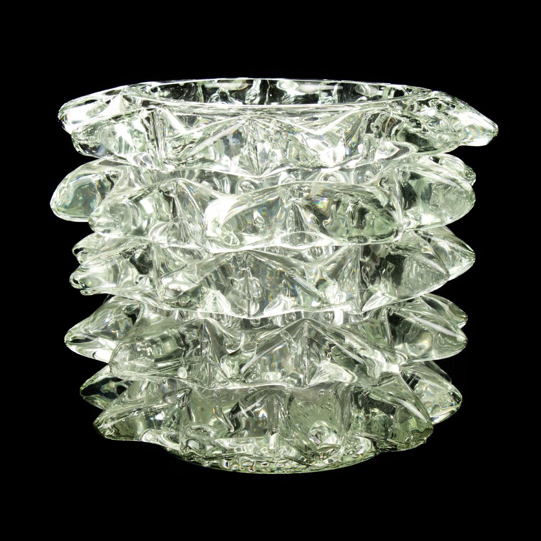 Ercole Barovier for Ferro-Toso-Barovier, Vase: Ercole Barovier for Ferro-Toso-Barovier, Vase Italy, designed 1938, the exterior with applied glass, the interior with a pattern of enclosed air bubbles, unsigned, 9.75"h x 12"dia.