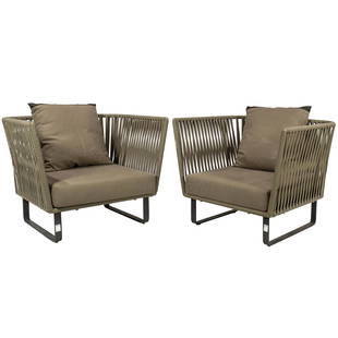 Kettal, Bitta Outdoor Club Armchairs, pair: Kettal, Bitta Outdoor Club Armchairs, pairdesigned by Rodolfo Dordoni, polyester braided rope, and aluminum, 32.25"h x 40.5"w x 35"d.