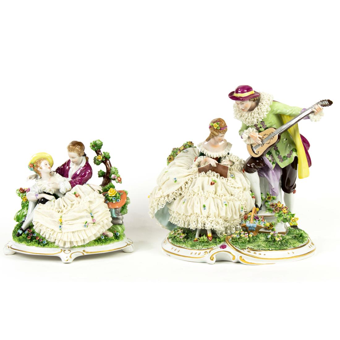 Two Unterweissbach lace porcelain crinoline groups, post 1950 (1 of 4)