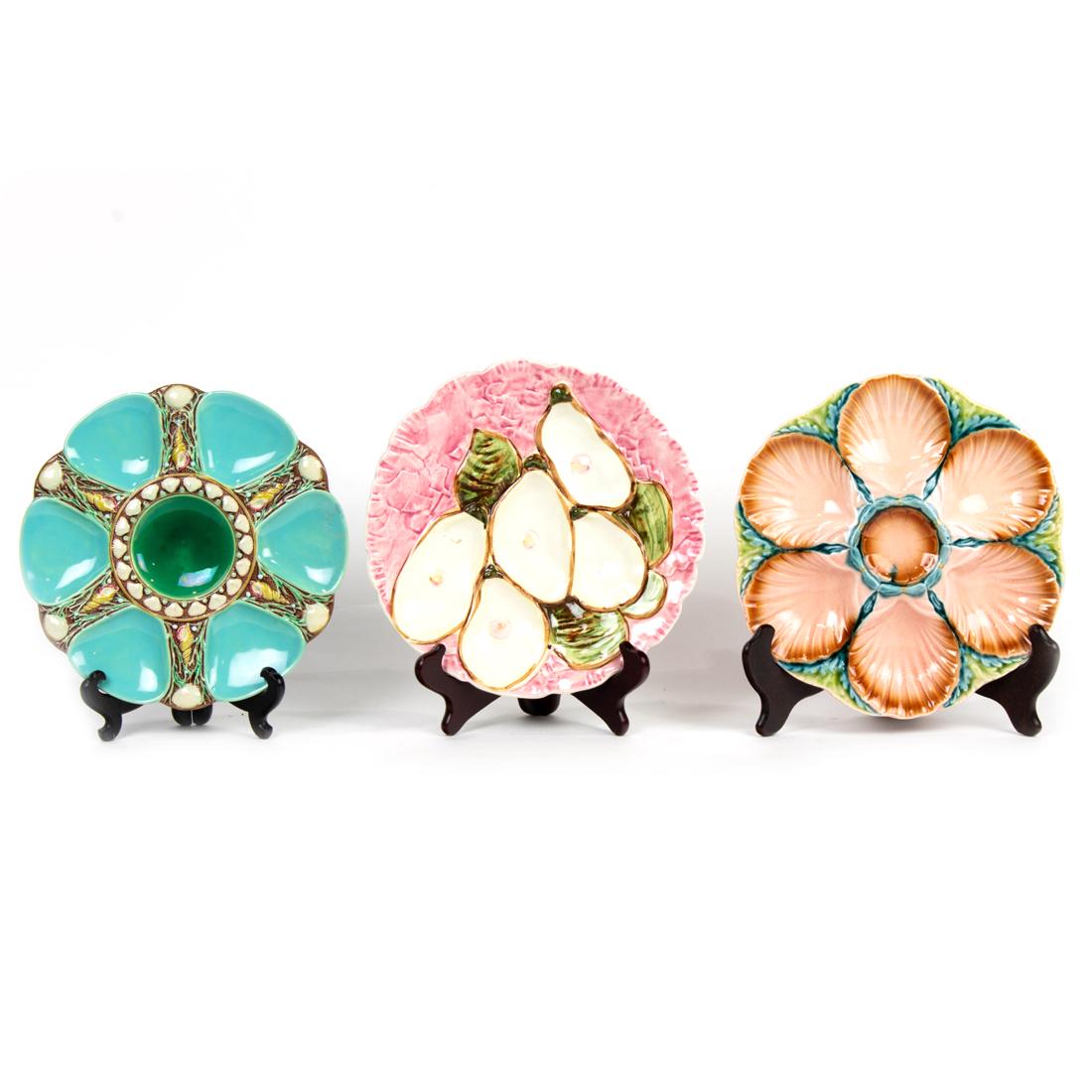 Three majolica or pottery oyster plates, including Minton and Sarreguemines (1 of 5)