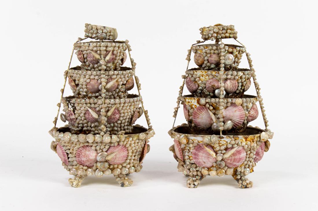 A pair of Grotto style shell encrusted tole centerpieces (1 of 3)