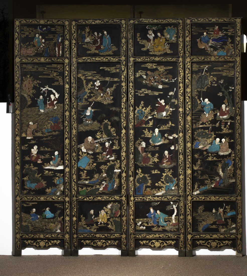 Chinese four-panel Inlaid and lacquered folding screen (1 of 1)