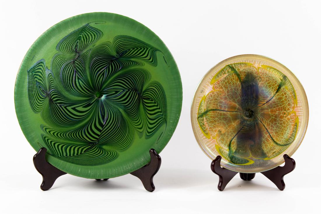 (Lot of 2) Lundberg Studios iridescent glass plates (1 of 1)