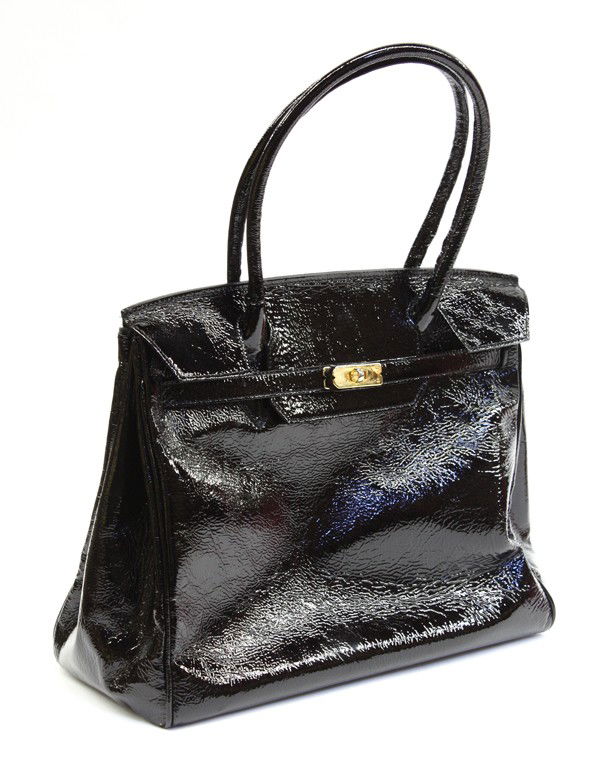 Lederer 36 patent noir leather Birkin bag: Lederer (Hermes) 36 patent noir leather Birkin bag with gilt hardware, marked Lederer Made in Italy, note: all measurements are in centimeters, 30h x 36w x 17d, handle drop 20. Provenance: Private Col