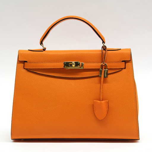 4145 Lederer 32 Hermes Orange Leather Kelly Bag