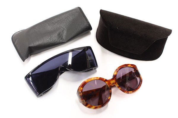 Francois Pinton sunglasses: (lot of 2) Associated sunglasses including a pair of Francois Pinton Made in Paris, France ''Jacky II'' perscription sunglasses; together with a pair of wrap around sunglasses
