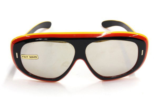 Paulette Guinet sunglasses: Paulette Guinet handmade Gerrman flag frames with mirrored lenses, circa 1950, Provenance: Ets Guinet Freres S.A. Capital 300.000 FRS 20, rue du 8 Mal 1945 O1100 OYONNAX France