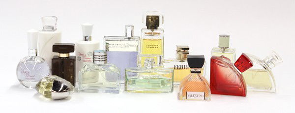 Designer cologne: (lot of 14) Associated perfumes and body lotions including Escada, Ralph Lauren, Judith Leiber, Prada, Prada Amber Por Homme, Carolina Herrera, Ferre, Gucci, Valentino Absolu, etc.