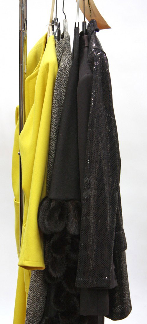 Ungaro, Givenchy, St. John, size 12-14: (Lot of 7) Associated designer jackets, suits, and separates, sizes 12-14 US (European sizes 42 and 44), including an Emanuel Ungaro two piece wood suit consisting of collarless blazer and a knee leng