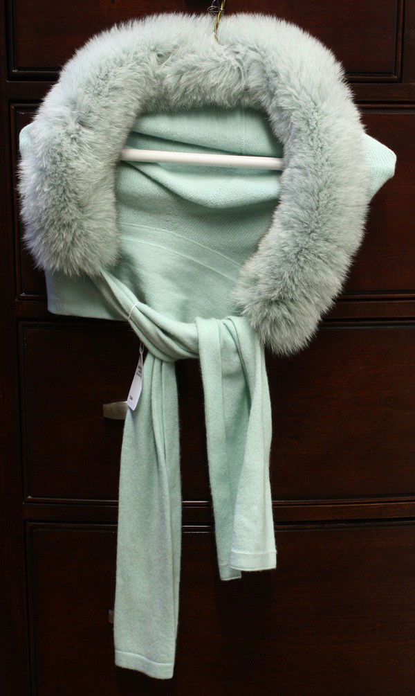 Mink and wool hoodie: Aquamarine wool and mink hoodie