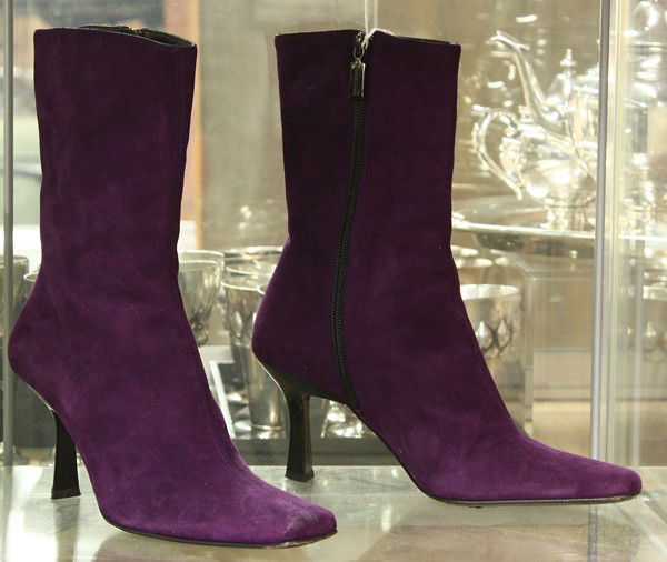 Chanel and Gucci boots: (lot of 3 pairs) Associated ankle booties including Bruno Magli and Stuart Weitzman in regal purple and noir, size 6