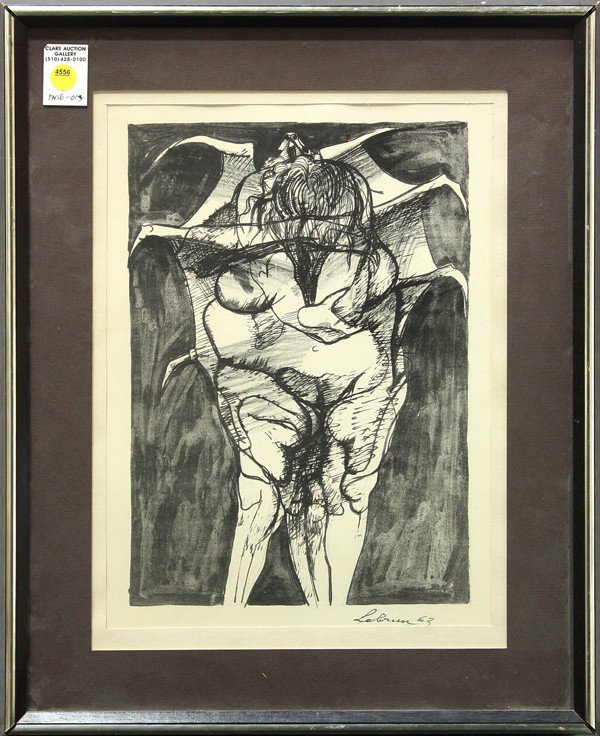 Lithograph, Rico Le Brun, Abstract Figure: Framed lithograph, Abstract Figure, 1963, Rico Le Brun (American, 1900-1964), signed and dated ''LeBrun '63'' lower right, overall: 21.25''h x 17.5''w