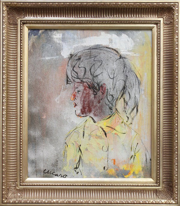 Painting, Pascal Cucaro, Young Girl: Framed oil and acrylic on canvas, Young Girl, by Pascal Cucaro (Californian, 1915-2003), signed ''Cucaro'' lower left, overall: 32''h x 28''w
