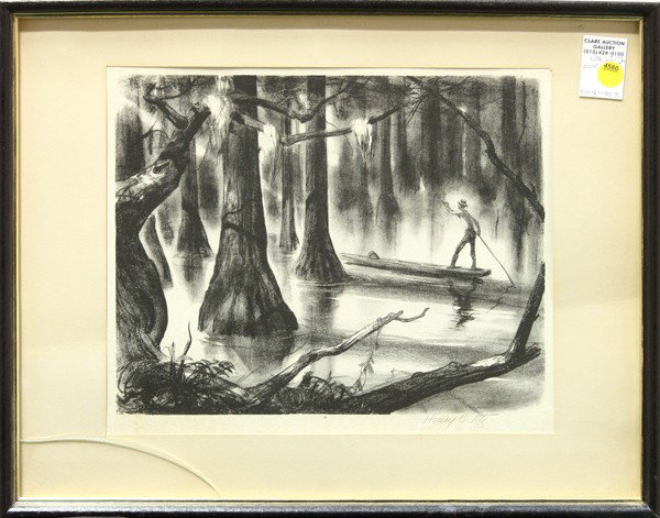 Lithograph, Henry Clarence Pitz, Swamp Land: (Lot of 2) Framed lithographs, ''Swamp Land'', by Henry Clarence Pitz (American, 1895-1976), pencil signed lower right, and ''Seraphine Sews,'' by Nura Woodson Ulreich (American 1899-1950), signed in 