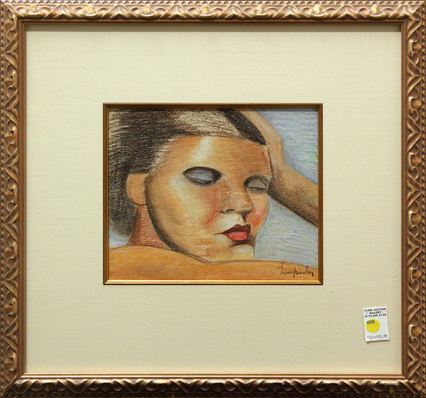 Pastel, Manner of Tamara de Lempicka, Portrait: Framed pastel on paper, Portrait of a Woman, 20th century, European School, in the manner of Tamara de Lempicka (French/American, 1890-1980), signed ''Lempicka'' lower right, overall: 21.5''h x 22.75'