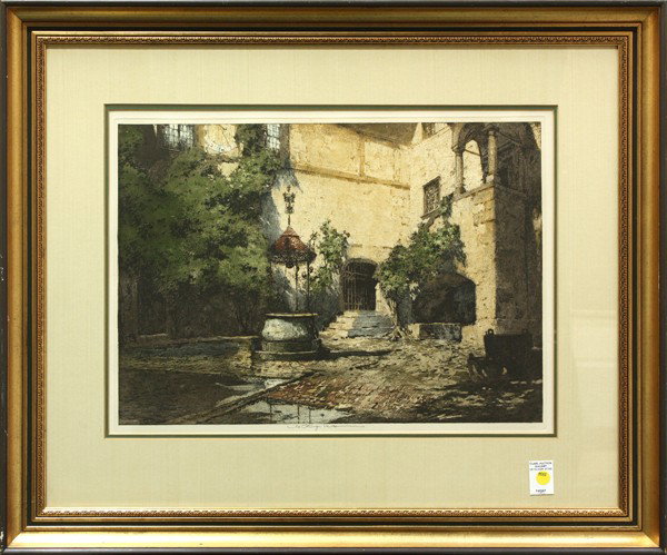Etching, Luigi Kasimir, Seebenstein: Framed color etching and aquatint, ''Seebenstein,'' by Luigi Kasimir (Californian, 1881-1962), pencil signed lower center, titled within plate lower left, overall: 28''h x 35''w