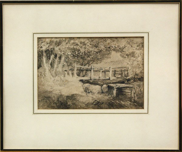 Watercolors by David Cox: (Lot of 2) Framed watercolors, ''Pass of Llanfrons, North Wales'' and ''Garden Bridge,'' by David Cox (British, 1783-1859), both signed lower left, largest overall: 21''h x 26.75''w