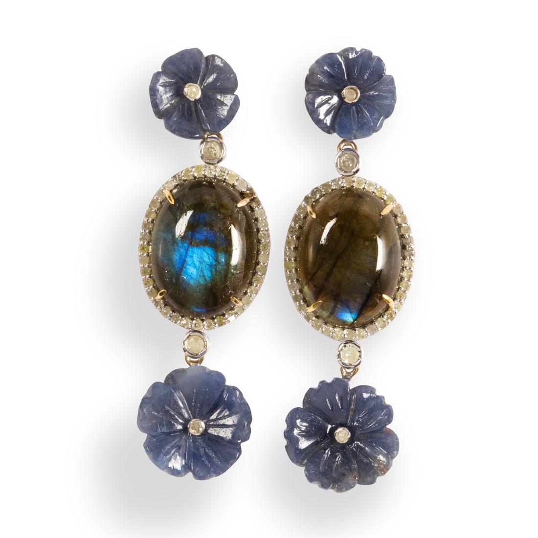 A pair of sapphire, labradorite and diamond earrings (1 of 1)