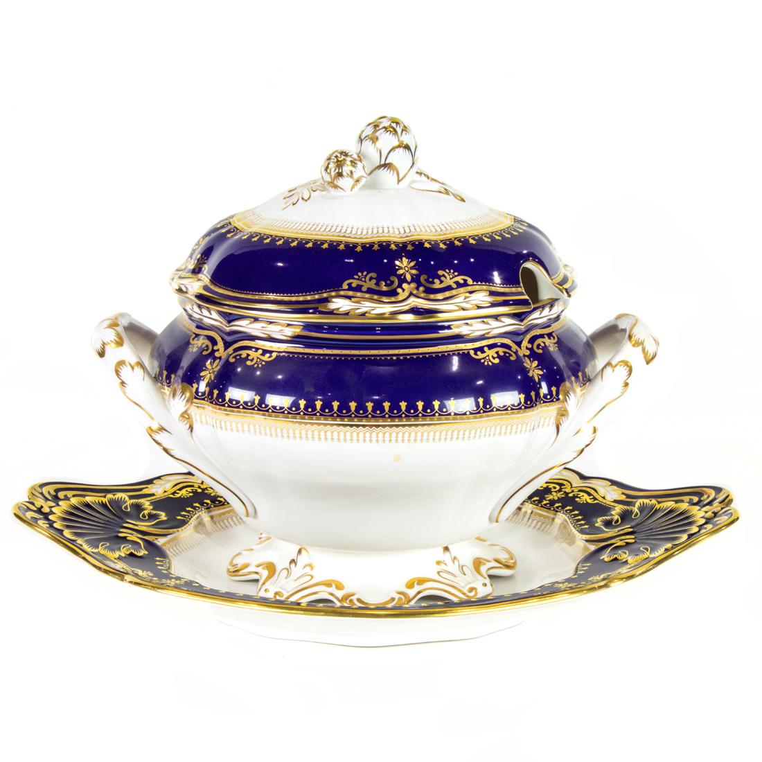 A Spode porcelain soup tureen, cover and stand in the Lancaster Cobalt pattern (1 of 2)