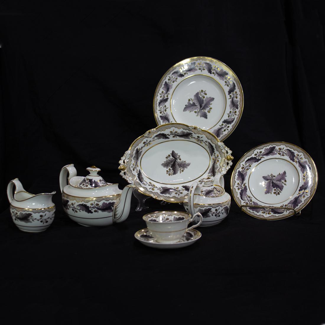 (Lot of 53) A Royal Crown Derby bone china dinner service in the Portman Oak pattern: (Lot of 53) A Royal Crown Derby bone china dinner service in the Portman Oak pattern, retailed by Tiffany & Co., New York, mid-20th century, each with printed iron red factory mark, comprising (9) din