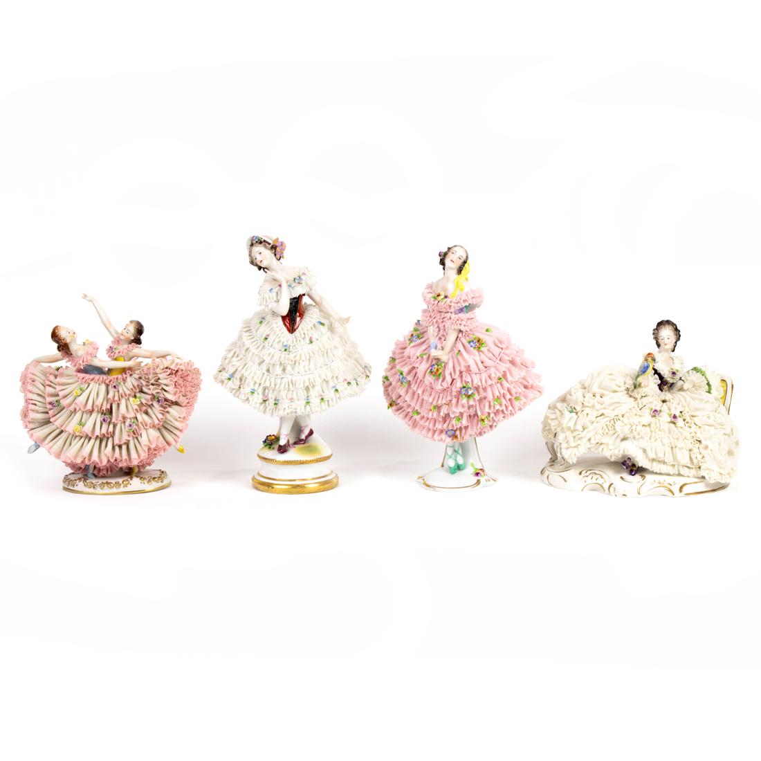(Lot of 4) Rudolstadt Volkstedt porcelain crinoline figures of dancers (1 of 5)