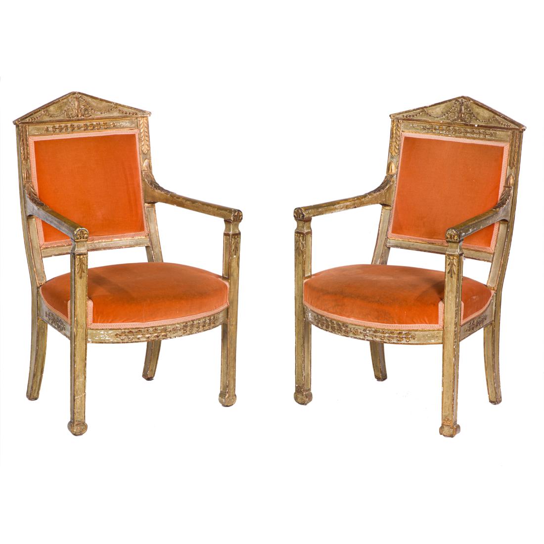 A pair of period French Empire polychrome decorated fauteuils (1 of 3)