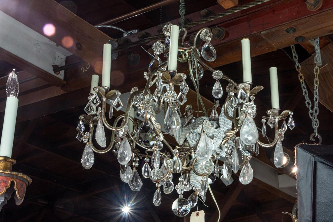 A Continental eight-light rock crystal chandelier 19th century (1 of 2)