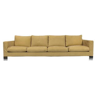 Minotti, Sectional Sofa: Minotti, Sectional SofaItaly, suede, chrome, in three parts, 23"h, two parts (loveseat and chaise): 112"w, four seat section: 110"w