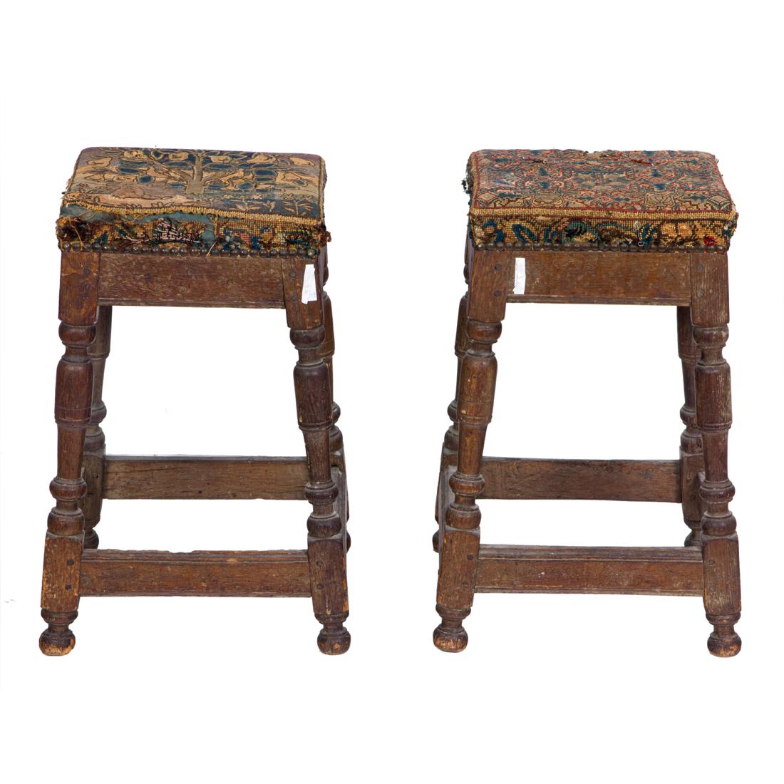 A pair of English stools in the Jacobean taste, circa 1800 (1 of 3)