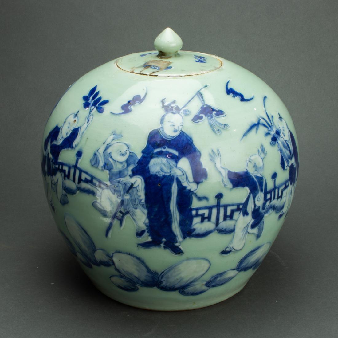 Underglaze blue celadon ground jar (1 of 2)