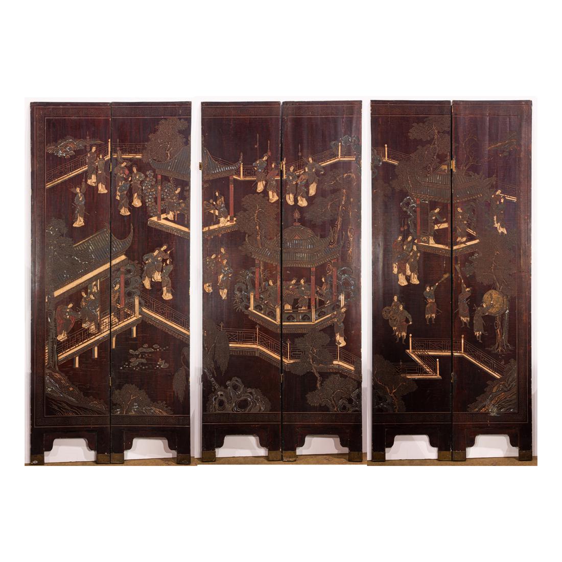 Chinese six-panel coromandel screen (1 of 1)