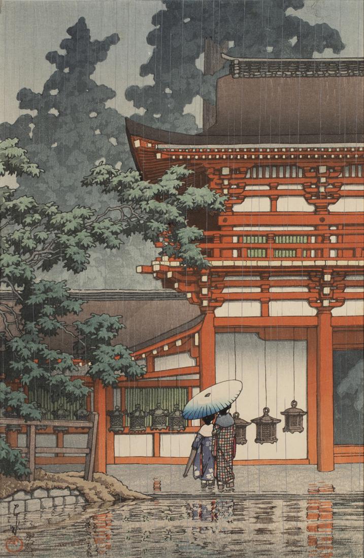 Kawase Hasui (1883-1957) Nara Kasuga jinja (Kasuga Shrine, Nara): Kawase Hasui (1883-1957) Nara Kasuga jinja (Kasuga Shrine, Nara), woodcut, signed in Japanese Hasui and sealed in red Kawa, titled in Japanese and dated (1925) in the margins, published by Watanabe Sh