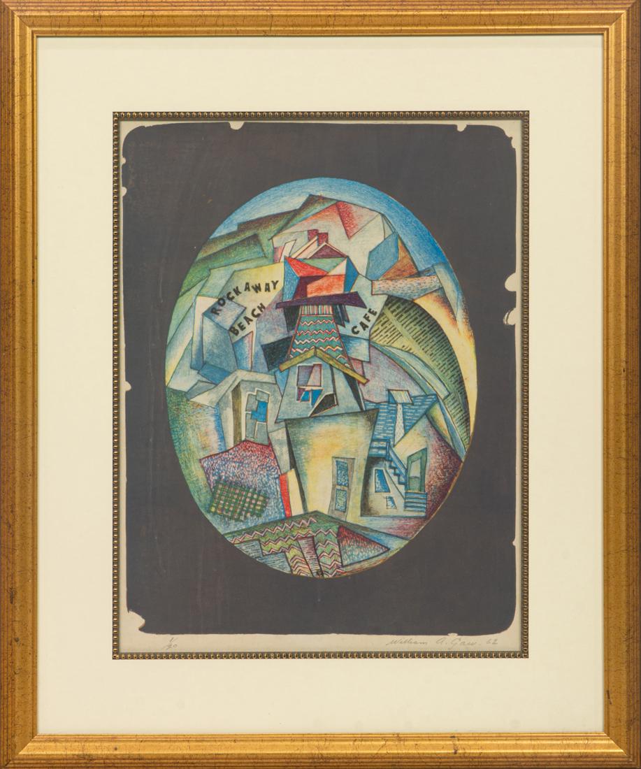William Alexander Gaw: William Alexander Gaw (American, 1891-1973), "Rockaway Beach Cafe," 1962, lithograph in colors, pencil signed and dated lower right, edition 1/20, overall (with frame): 27"h x 22.5"w