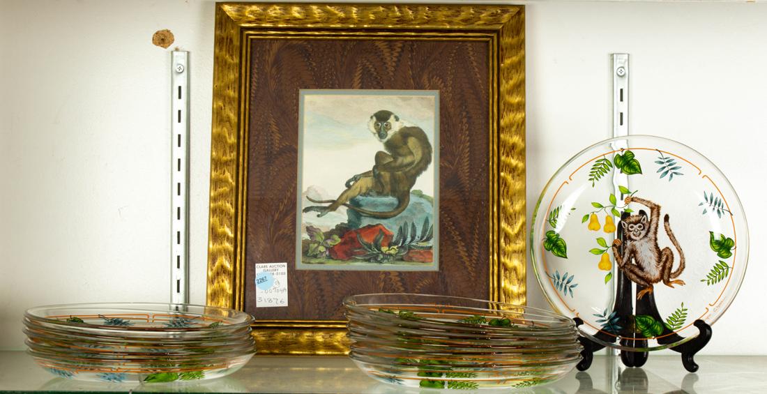 (Lot of 13) Twelve Lynn Chase enameled glass monkeys dessert plates (1 of 1)