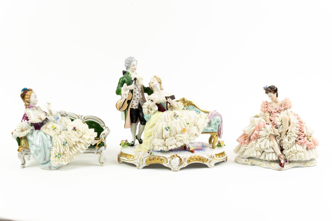 (Lot of 3) German Unterweissbach porcelain crinoline groups (1 of 1)
