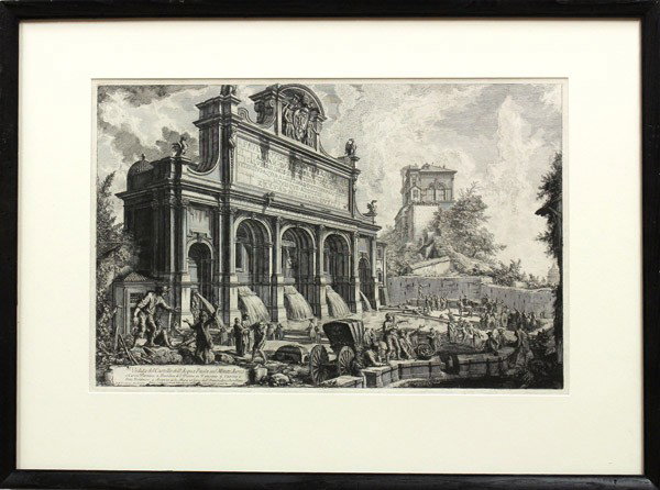 Engraving, Acqua Paola,: Framed engraving, Acqua Paolo, by Giovanni Battista Piranesi (Italian, 1730-1778), signed ''G.B. Piranesi'' within matrix lower left, plate: 16''h x 25''w, overall: 25.5''h x 38.5''w