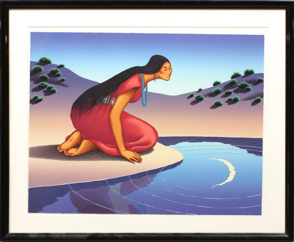 Lithograph, R.C. Gorman, Reflection: Framed lithograph, ''Reflection,'' 1998, by R.C. Gorman (American, 1932-2005), pencil signed and dated ''R.C. Gorman, 1998'' lower left, pencil numberd edition of 150 lower right, bears blindstamps at