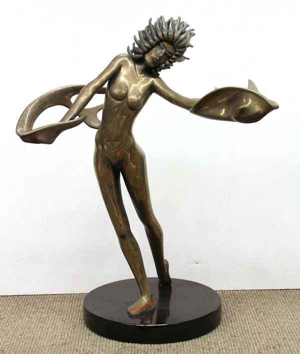 Bronze, Tom Bennett/Bennett Bros, Windancer: Bronze sculpture, ''Windancer (Large),'' 1984, by Tom Bennett/Bennett Brothers (Californian, 20th century), signed and dated ''Tom Bennett '84'' lower back bottom (rear foot), edition 78/150, black ma
