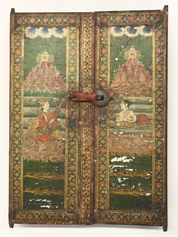 East Indian Miniature, Lucknow, w/Decorated Case: East Indian miniature painting within a decorated wooden case: the miniature painting, late 18th century, Lucknow school (Provincial Mughal), gouache and gold on paper, of a partially nude beauty stan