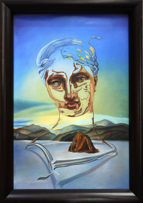 Painting, Manner of Salvador Dali: Framed oil on canvas on board, Surrealist Bust, American School, Contemporary, in the manner of Salvador Dali, overall: 41''h x 28.5''w